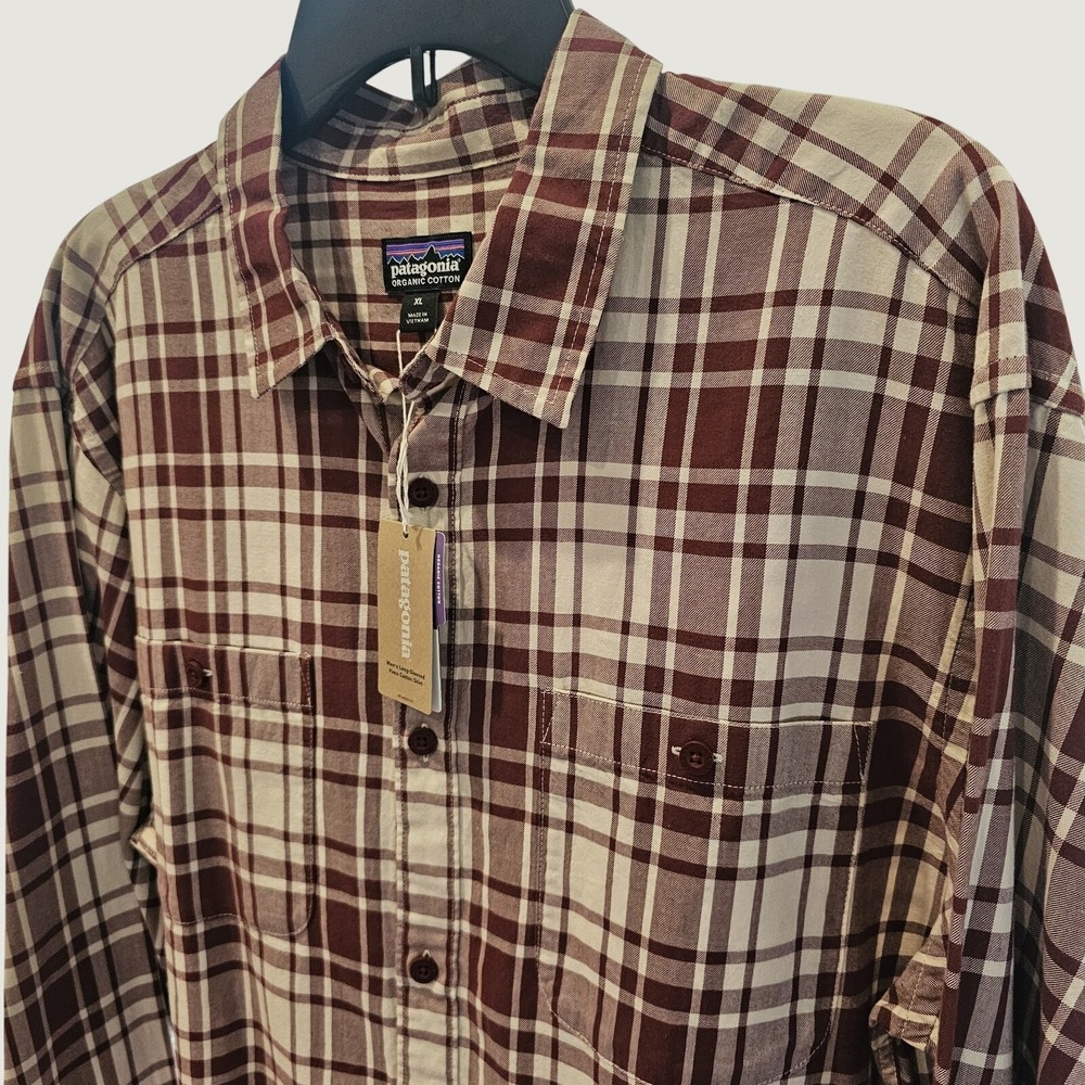 Patagonia Men's Long Sleeve Organic Pima Cotton Shirt XL Red Plaid 53838 Button